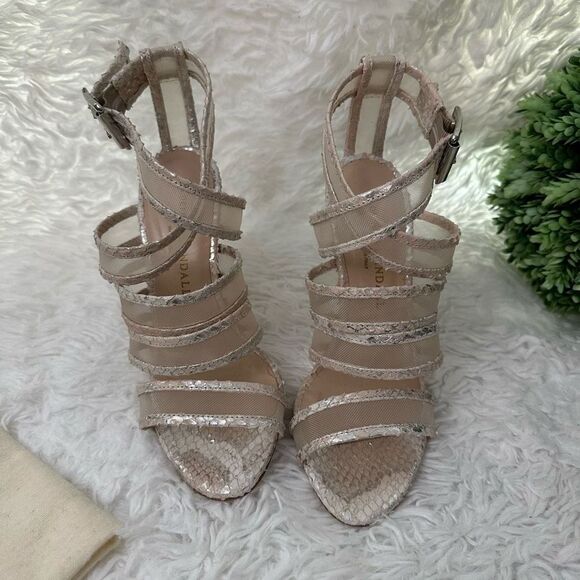 LOEFFLER RANDALL Paige Strappy‎ Python Metallic Leather Cage Sandals 5.5B NEW - Picture 3 of 9